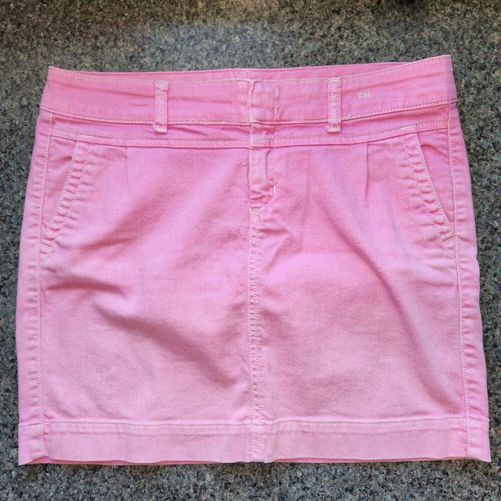 Tommy Hilfiger Pink Denim Mini Skirt Women's Size 10 Cotton Spandex Pockets